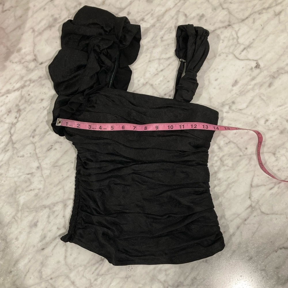 NWOT BEBE Black Ruched Organza Halter Top Ruffled Straps Small - Picture 11 of 16